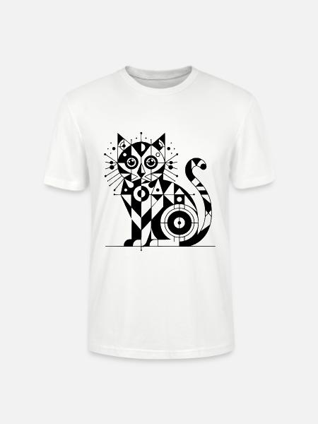 Geometric Cat Lines Design - Stanley/Stella CRAFTER Unisex Organic T-Shirt - white