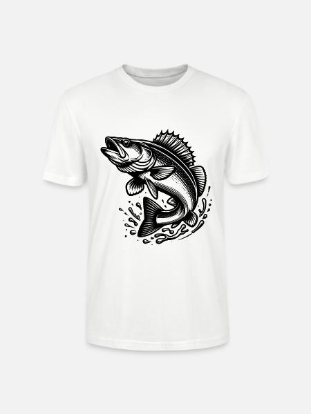 Large Jumping Zander Fish - Stanley/Stella CRAFTER Unisex Organic T-Shirt - white