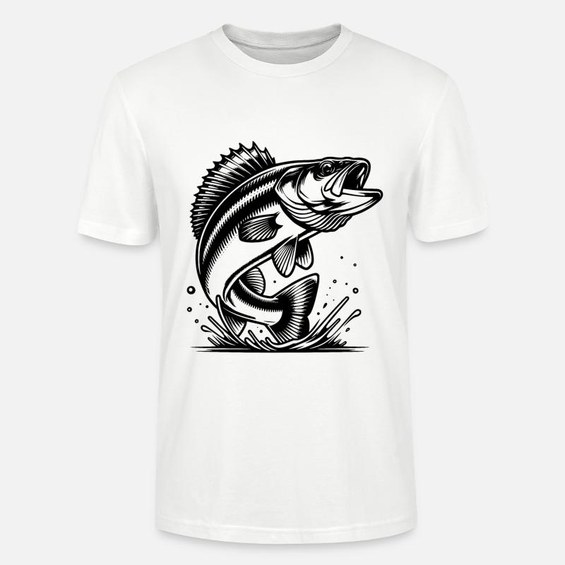 Eleganter springender Zander Raubfisch - Stanley/Stella Unisex Bio-T-Shirt CRAFTER - Weiß