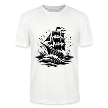 Segelschiff in schwerer See mit Wellen - Stanley/Stella Unisex Bio-T-Shirt CRAFTER - Weiß - Vorne - Alina (178cm) & Michal (187cm)