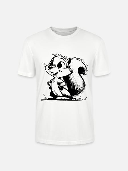 Cute Squirrel Pencil Drawing - Stanley/Stella CRAFTER Unisex Organic T-Shirt - white