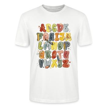 Alphabet aquarelle coloré pour la rentrée scolaire - T-shirt bio CRAFTER Stanley Stella Unisexe - blanc - Devant - Alina (178cm) & Michal (187cm)