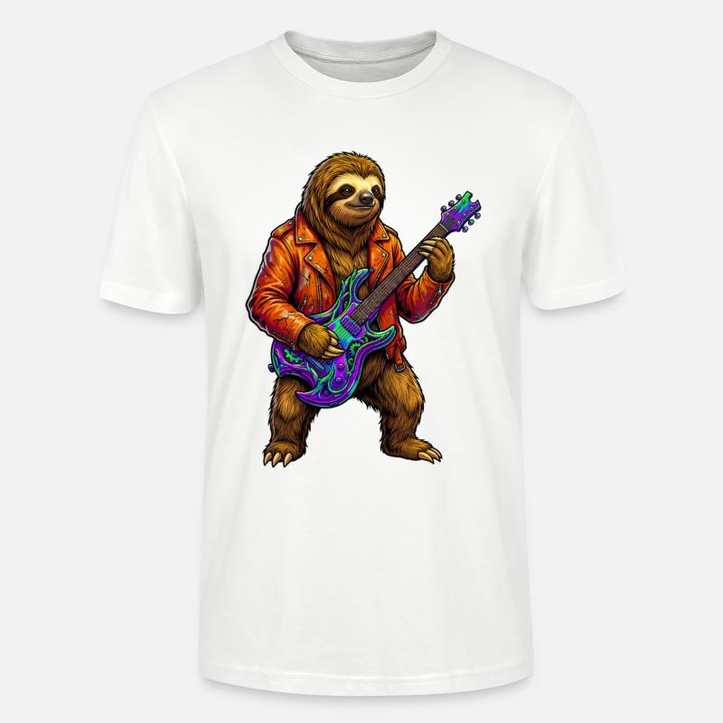 Faultier in Lederjacke mit Neon E-Gitarre - Stanley/Stella Unisex Bio-T-Shirt CRAFTER - Weiß