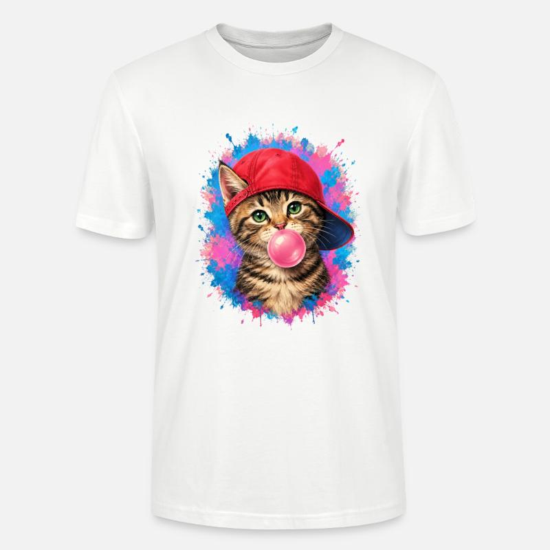Coole Katze mit Cap und Kaugummi - Stanley/Stella Unisex Bio-T-Shirt CRAFTER - Weiß