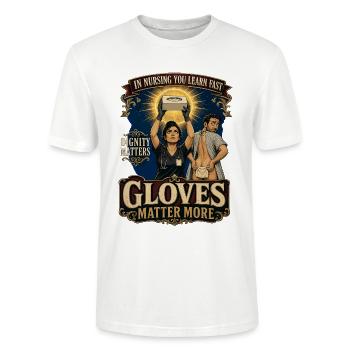 La dignité compte, les gants comptent encore plus - T-shirt bio CRAFTER Stanley Stella Unisexe - blanc - Devant - Alina (178cm) & Michal (187cm)