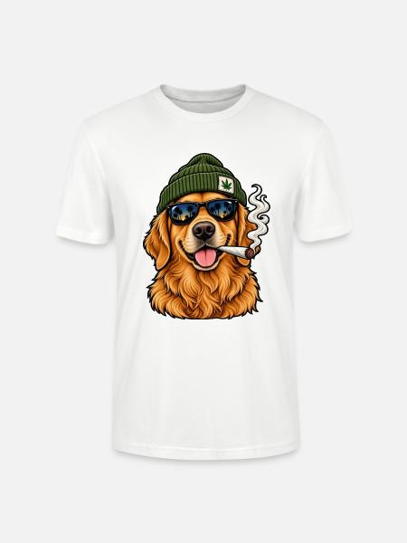Hund mit Sonnenbrille und Hanf-Beanie - Stanley/Stella Unisex Bio-T-Shirt CRAFTER - Weiß