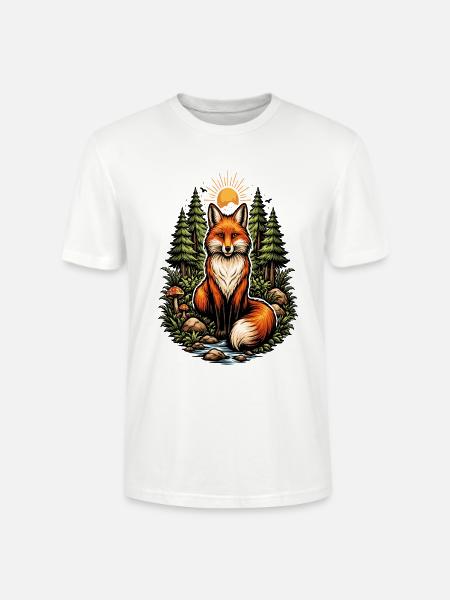 Fuchs im Wald bei Sonnenaufgang - Stanley/Stella Unisex Bio-T-Shirt CRAFTER - Weiß