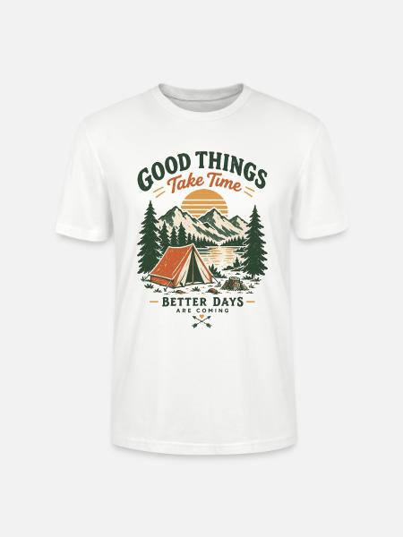 Gute Dinge brauchen Zeit – Campinglandschaft - Stanley/Stella Unisex Bio-T-Shirt CRAFTER - Weiß
