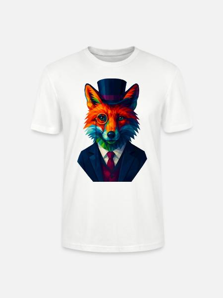 WPAP Stil Tiere - Fuchs eleganter Anzug Monokel - Stanley/Stella Unisex Bio-T-Shirt CRAFTER - Weiß
