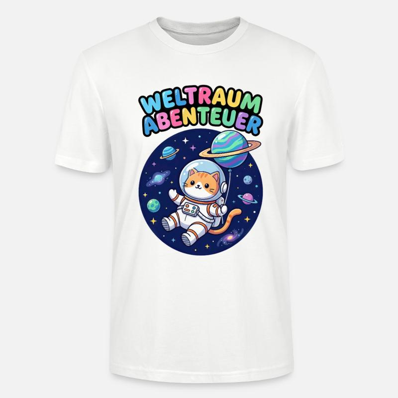 Chat Aventurier de l’Espace - T-shirt bio CRAFTER Stanley Stella Unisexe - blanc