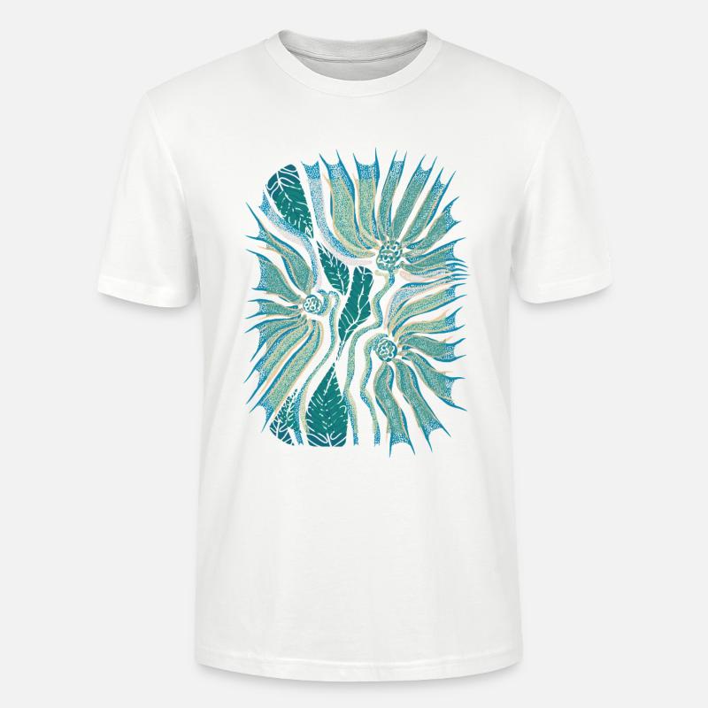 Floraison tropicale abstraite en sarcelle - T-shirt bio CRAFTER Stanley Stella Unisexe - blanc