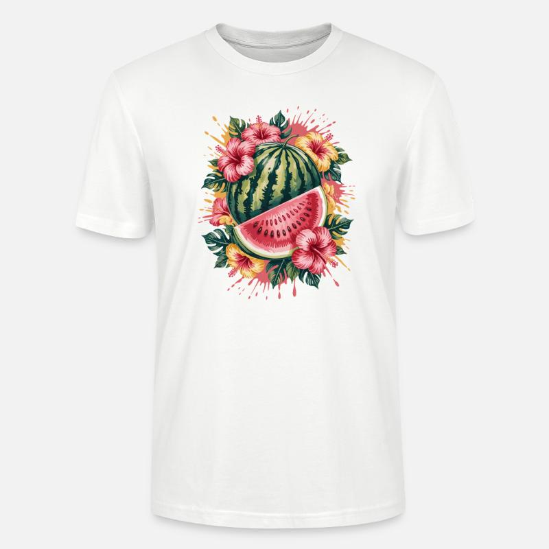 pastèque tropicale hibiscus d’été éclaboussure - T-shirt bio CRAFTER Stanley Stella Unisexe - blanc