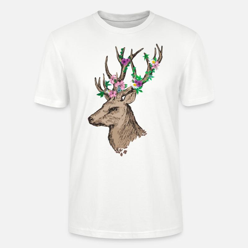 Hirsch mit Blumen - Stanley/Stella Unisex Bio-T-Shirt CRAFTER - Weiß