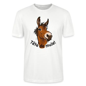 Mule, Tête de mule! (texte noir) - T-shirt bio CRAFTER Stanley Stella Unisexe - blanc - Devant - Alina (178cm) & Michal (187cm)