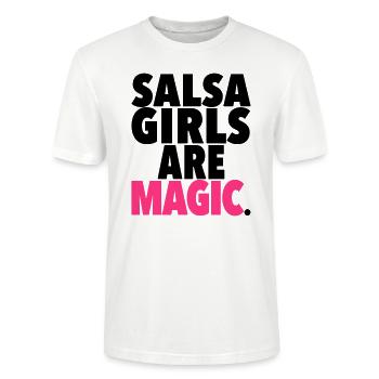 SALSA GIRLS ARE MAGIC - Salsa Dance Fashion - Stanley/Stella CRAFTER Unisex Organic T-Shirt - white - Front - Alina (178cm) & Michal (187cm)