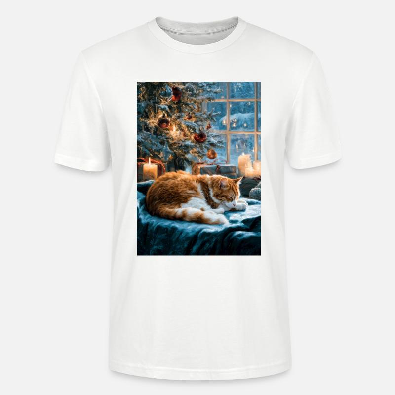 Sieste de chat de Noël douillette - T-shirt bio CRAFTER Stanley Stella Unisexe - blanc