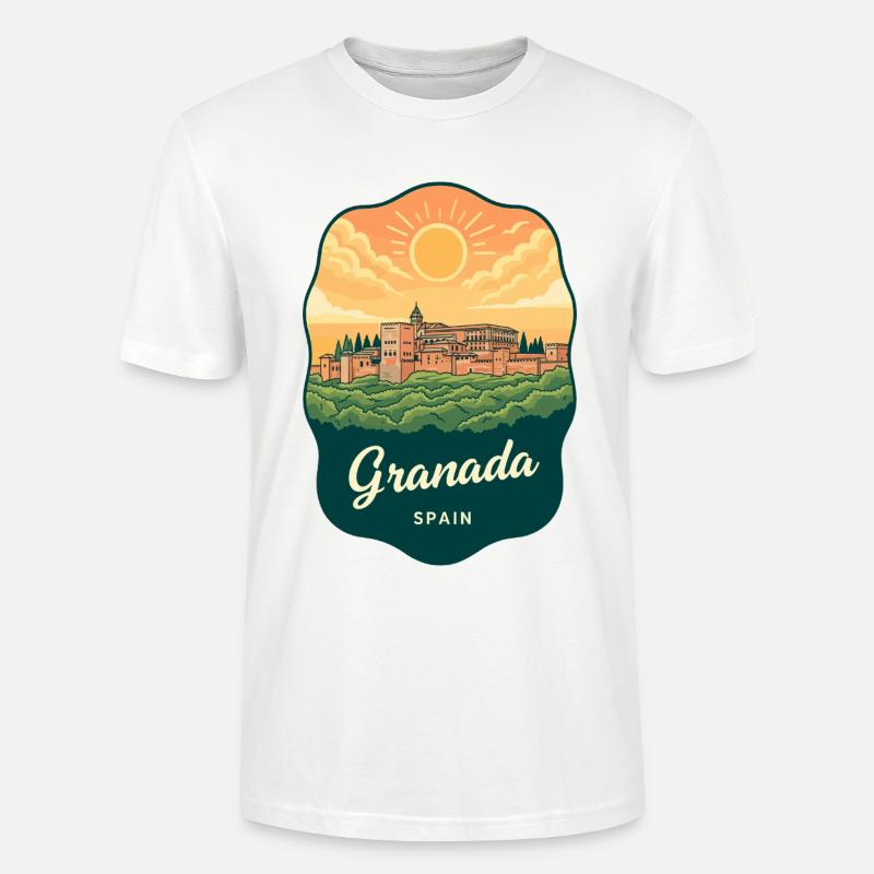 Granada Alhambra Palac Retro Sunset Badge - T-shirt bio CRAFTER Stanley Stella Unisexe - blanc