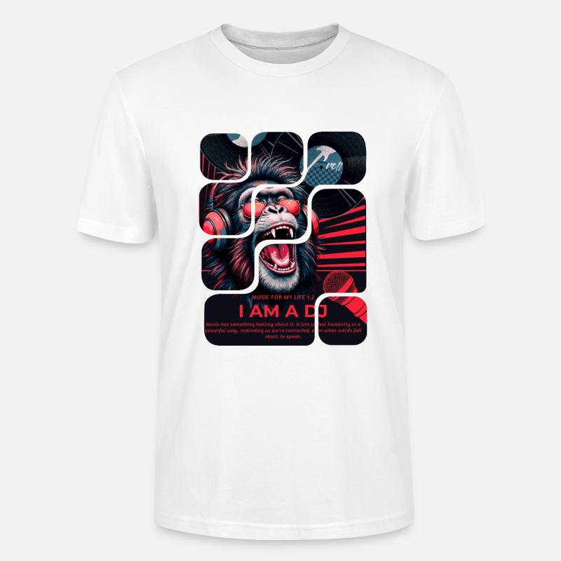 DJ Affe mit Kopfhörern Neon Design - Stanley/Stella Unisex Bio-T-Shirt CRAFTER - Weiß