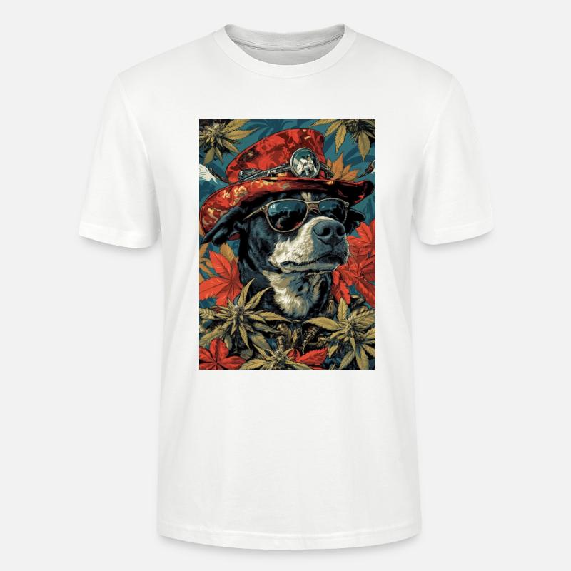 Hund med efterårshat og solbriller - Stanley Stella CRAFTER unisex økologisk-T-shirt - hvid