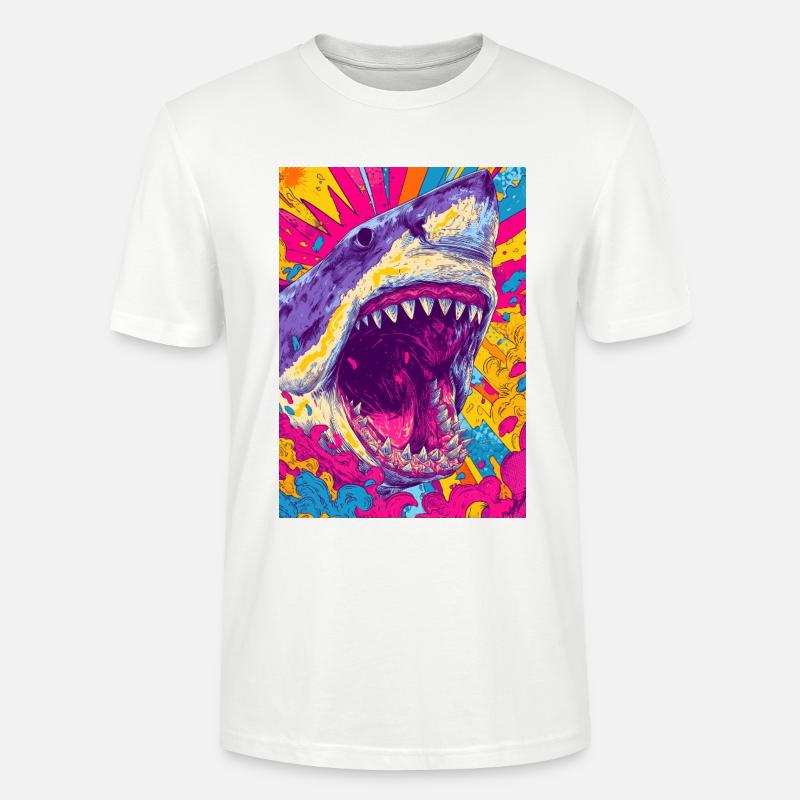 Explosion de requin psychédélique - T-shirt bio CRAFTER Stanley Stella Unisexe - blanc