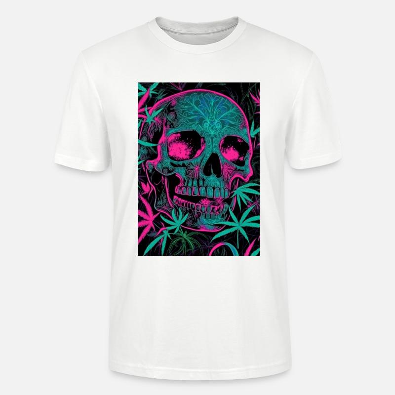 Neon Skull with Cannabis Leaf Pattern - Stanley/Stella CRAFTER Unisex Organic T-Shirt - white