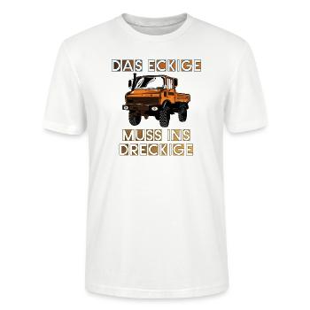 Das Eckige muss ins Dreckige! - Unimog - Stanley/Stella Unisex Bio-T-Shirt CRAFTER - Weiß - Vorne - Alina (178cm) & Michal (187cm)
