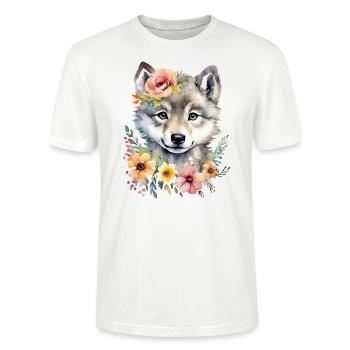 Wolf Wolfsjunges niedlich Wolfsbaby süß Aquarell - Stanley/Stella Unisex Bio-T-Shirt CRAFTER - Weiß - Vorne - Alina (178cm) & Michal (187cm)