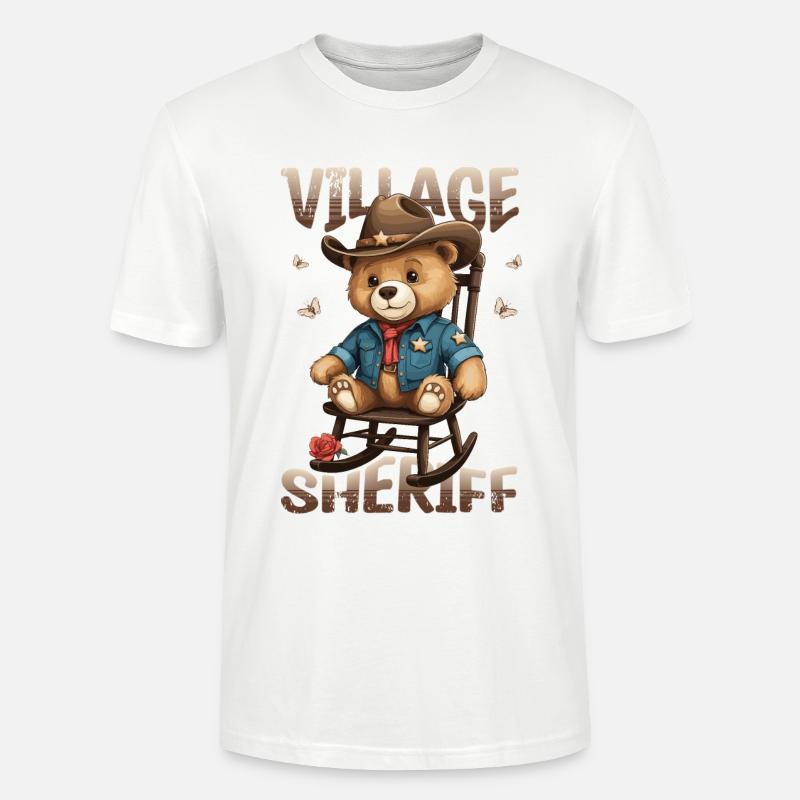 Ours le shérif du village - T-shirt bio CRAFTER Stanley Stella Unisexe - blanc
