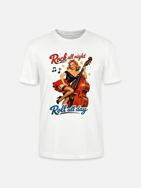 Rockabilly Kontrabass Pin-Up Retro T-Shirt - Stanley/Stella Unisex Bio-T-Shirt CRAFTER - Weiß