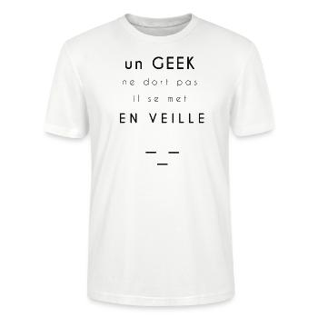 Blague un geek ne dort pas il se met en veille - T-shirt bio CRAFTER Stanley Stella Unisexe - blanc - Devant - Alina (178cm) & Michal (187cm)