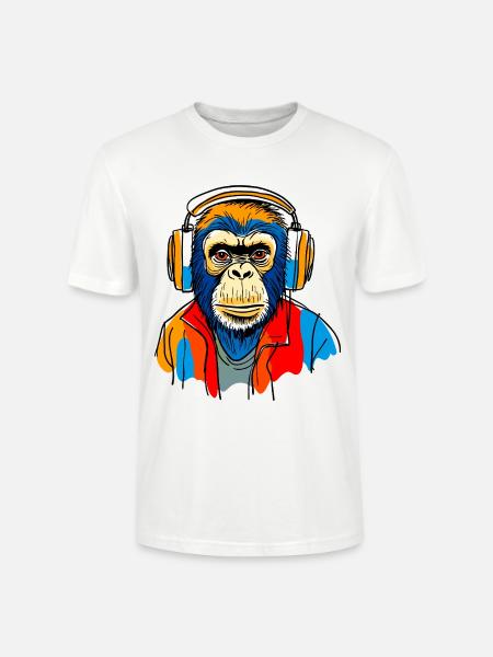 Singe avec casque - T-shirt bio CRAFTER Stanley Stella Unisexe - blanc