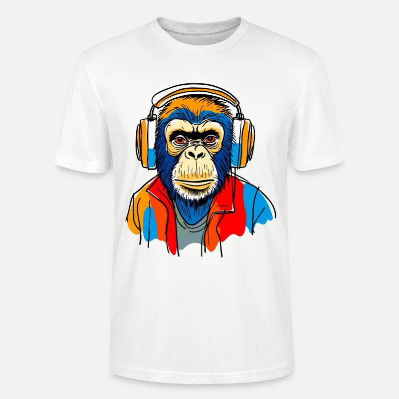 Singe avec casque - T-shirt bio CRAFTER Stanley Stella Unisexe - blanc