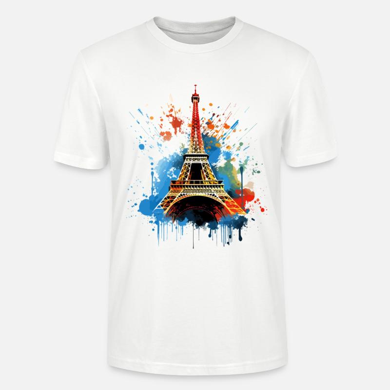 Paris Eiffeltårnets Skyline Frankrig Splash Farverig - Stanley Stella CRAFTER unisex økologisk-T-shirt - hvid
