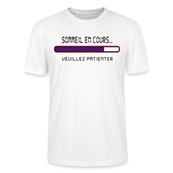 sommeil_en_cours,message,humour,drôle - T-shirt bio CRAFTER Stanley Stella Unisexe - blanc - Devant - Alina (178cm) & Michal (187cm)
