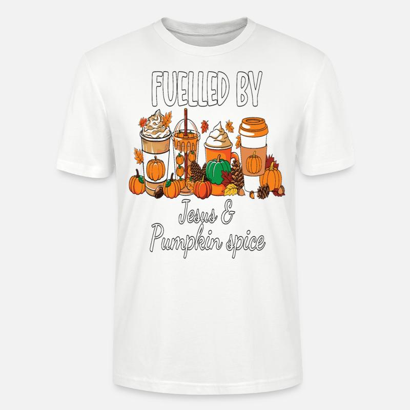 Alimenté par Jésus et Pumpkin Spice - T-shirt bio CRAFTER Stanley Stella Unisexe - blanc