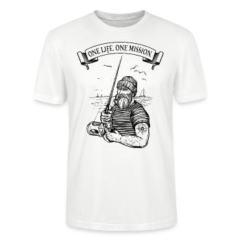 one life. one mission - fishing! - Stanley/Stella Unisex Bio-T-Shirt CRAFTER - Weiß - Vorne - Alina (178cm) & Michal (187cm)