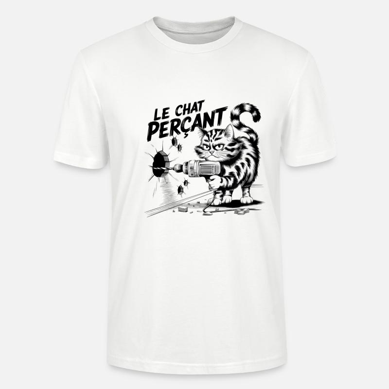 Jeu de mots Chat Persan / perçant Drôle - T-shirt bio CRAFTER Stanley Stella Unisexe - blanc