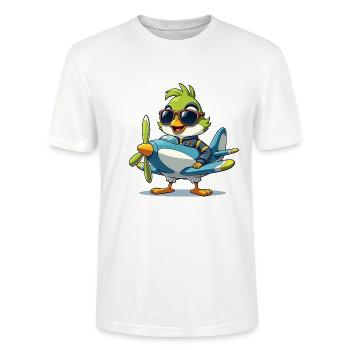 Sky Squawk: Bird Pilot - Stanley/Stella Unisex Bio-T-Shirt CRAFTER - Weiß - Vorne - Alina (178cm) & Michal (187cm)
