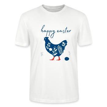 Joyeuses Pâques. Joyeuses Pâques. Oeuf de Pâques et poule - T-shirt bio CRAFTER Stanley Stella Unisexe - blanc - Devant - Alina (178cm) & Michal (187cm)