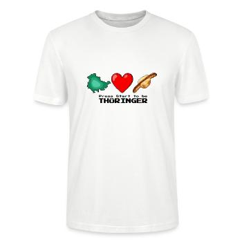Südharz Merch - Pixel Thüringer - Stanley/Stella Unisex Bio-T-Shirt CRAFTER - Weiß - Vorne - Alina (178cm) & Michal (187cm)