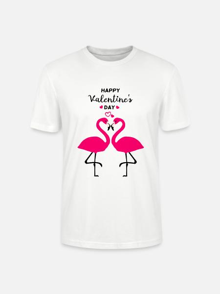 Flamants roses Saint-Valentin - T-shirt bio CRAFTER Stanley Stella Unisexe - blanc