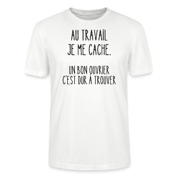 au travail je me cache - T-shirt bio CRAFTER Stanley Stella Unisexe - blanc - Devant - Alina (178cm) & Michal (187cm)