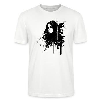 femme éclaboussée d’encre sexy - T-shirt bio CRAFTER Stanley Stella Unisexe - blanc - Devant - Alina (178cm) & Michal (187cm)