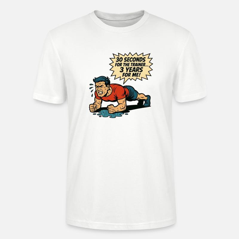 Funny Retro Gym Comic – Plank Struggle - Stanley/Stella Unisex Bio-T-Shirt CRAFTER - Weiß