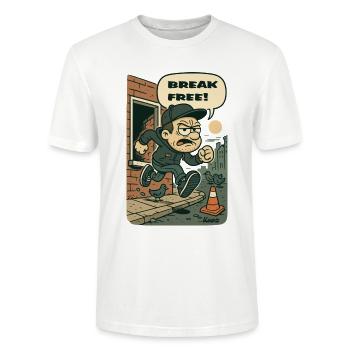Break Free Street Heist – Cartoon Runner - Stanley/Stella Unisex Bio-T-Shirt CRAFTER - Weiß - Vorne - Alina (178cm) & Michal (187cm)