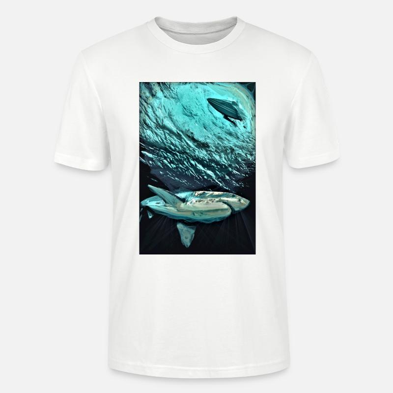 Turquoise Underwater Shark Dynamics - Stanley/Stella CRAFTER Unisex Organic T-Shirt - white