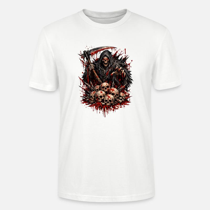 Faucheuse et Tas de Crânes - T-shirt bio CRAFTER Stanley Stella Unisexe - blanc