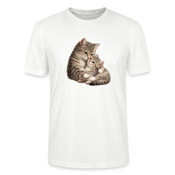 Mom cat cuddles with her sweet cute kitten - Stanley/Stella CRAFTER Unisex Organic T-Shirt - white - Front - Alina (178cm) & Michal (187cm)