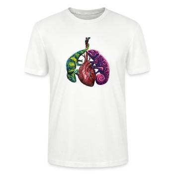 Chamäleons auf menschlichem Herz - Stanley/Stella Unisex Bio-T-Shirt CRAFTER - Weiß - Vorne - Alina (178cm) & Michal (187cm)