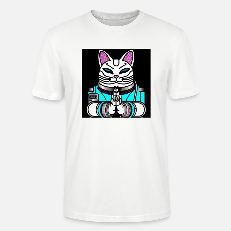 Cyborg Maneki Neko Cat - Stanley/Stella Unisex Bio-T-Shirt CRAFTER - Weiß